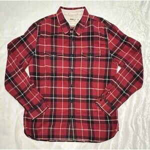 Wellen Men’s Organic Cotton Heavy Flannel Red Black Plaid Button-Up Shirt XL